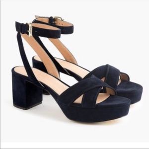 J Crew Criss Cross Blue Suede Platform Block Heel